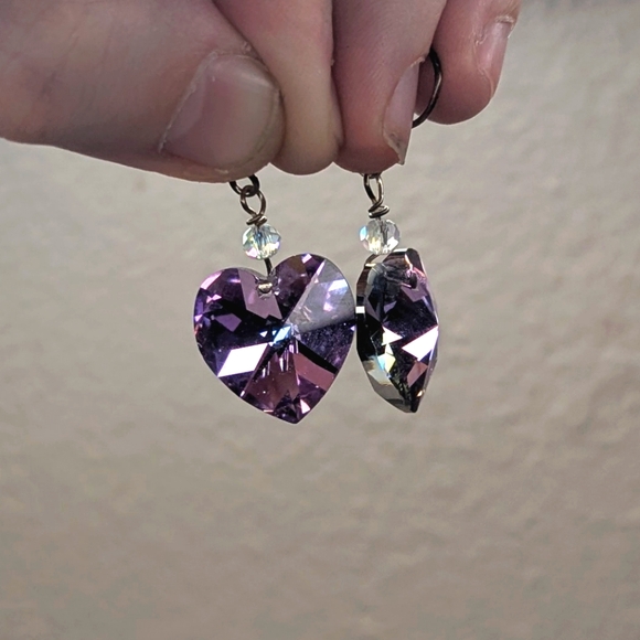 Light Purple Crystal Heart Earrings - Picture 12 of 17